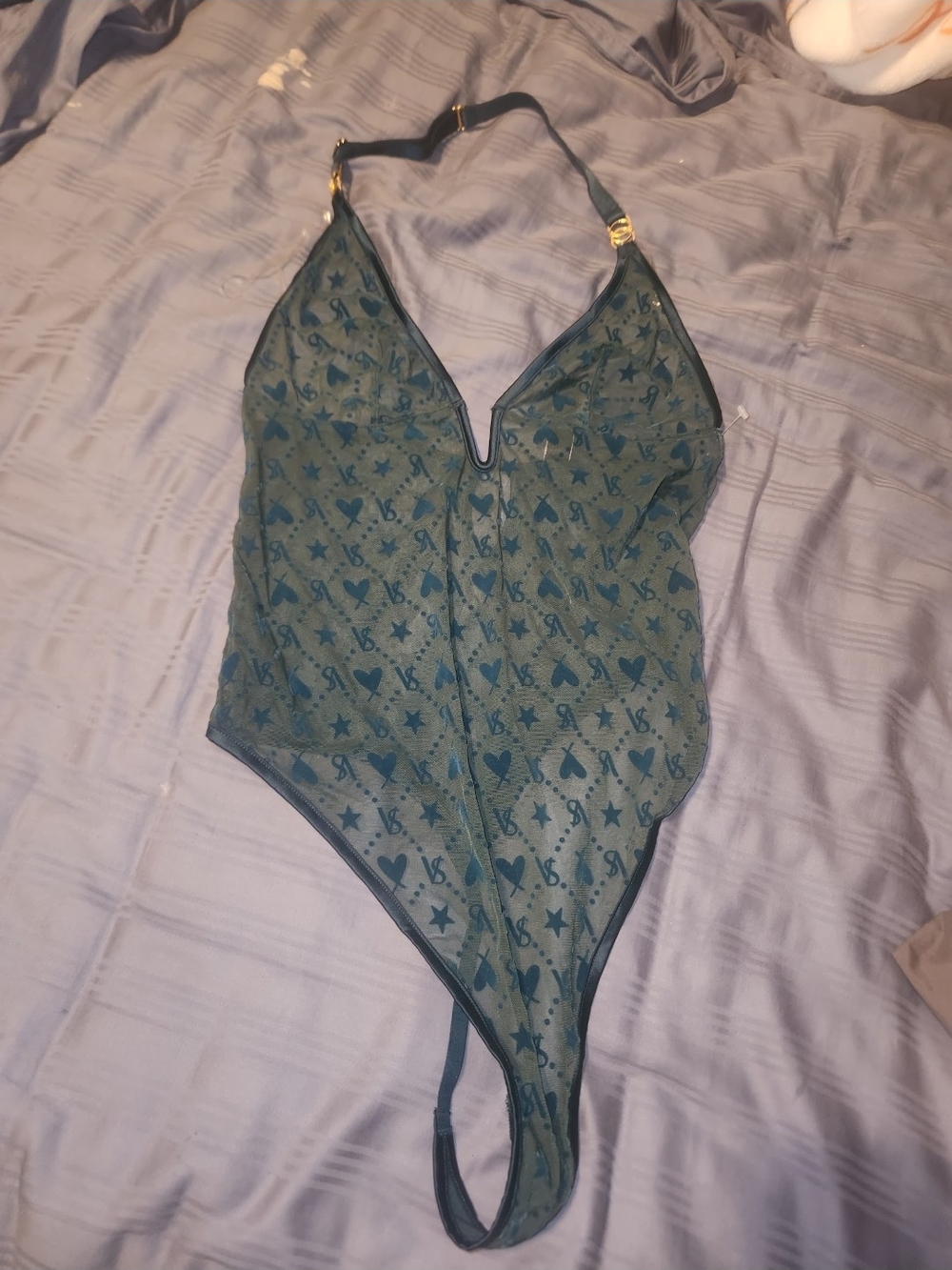 Victoria's Secret Teal Sheer Lace Halter Bodysuit